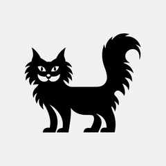 Obraz premium Fluffy black cat icon with bushy tail in flat style
