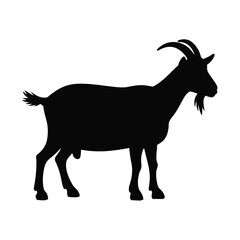 Black silhouette of a goat standing on a white background