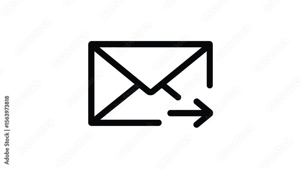 Poster black outline icon of an envelope with an outgoing arrow on a white background