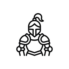 Stylized black line art icon of a knight in full armor with a helmet