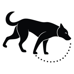 Black Silhouette of a Dog Sniffing Ground with Dotted Trail Canine Companion Animal Illustration Pet Graphic Icon