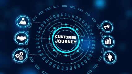 Inscription Customer journey on the virtual display. Business Technology Internet and network concept. new business concept.  connections in different places on the map.