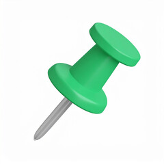 A brightly colored green pushpin isolated on a white background perfect for showcasing a concept related to stationery and office supplies