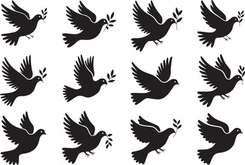 Silhouettes of Peace Doves in Flight