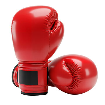 Red boxing gloves for combat sport branding, training ads, and fitness motivation posters. Transparent Background, Cutout, PNG