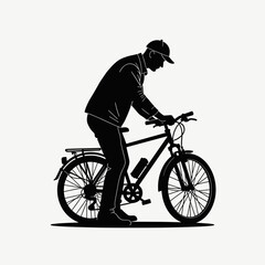 Obraz premium Man adjusting bicycle while standing in side silhouette view 