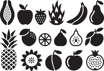 Collection of Black and White Fruit Icons