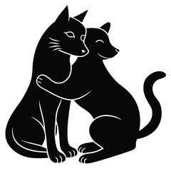A Whimsical Depiction of Two Black Cats Embracing Affectionately a Heartwarming Illustration of Friendship and Feline Companionship in Simple Artistic Form