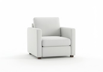 Modern white armchair with clean lines and dark wooden legs