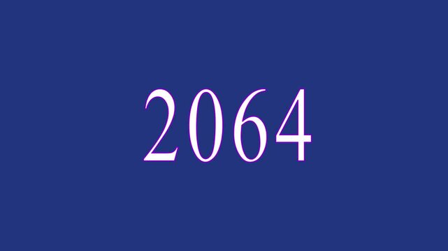 Isolated bright New Year 2064 text on transparent background. Words. 4K animation of infinitely  text animation.