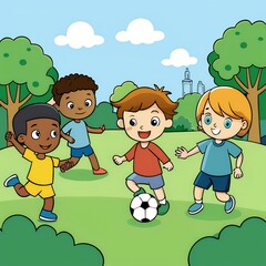 children playing football