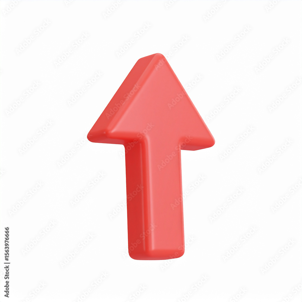 Poster 3d rendered red arrow pointing up isolated on white background signifying progress and direction in 