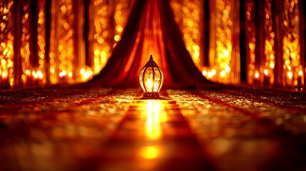 Low light tatami interior with a single glowing lantern creating a calm and tranquil mood in the room