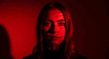 Red Light Portrait Mysterious Woman in Dramatic Lighting