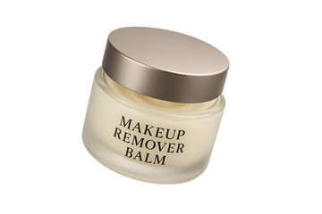Isolated makeup remover balm in transparent glass jar, skin care product