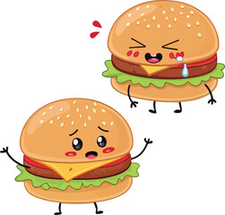 Set of Cartoon Burger vector design, Burger Logo and icon design, Burger vector design