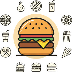 Burger Illustration vector design, Burger Logo design, Burger vector design in isolated background