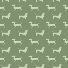 Green seamless dachshund pattern in silhouette style, ideal for fun fabric and decor 