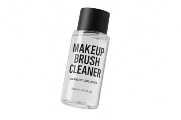 Makeup brush cleaner solution in clear bottle isolated on transparent base