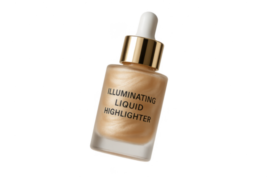 Illuminating liquid highlighter bottle isolated on transparent background, makeup