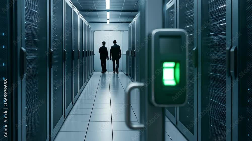 Aufkleber security access granted in a data center as employees enter for daily operations