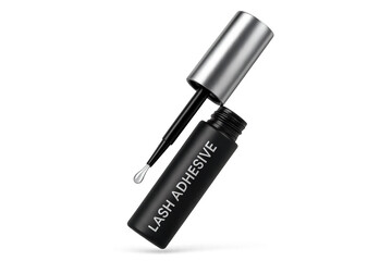 Obraz premium Black lash adhesive bottle and applicator isolated on transparent background