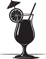 Tropical Cocktail Silhouette with Garnish on Table – Summer Drink Scene, Exotic Drink Silhouette on Table – Refreshing Beverage Illustration