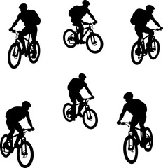 Obraz premium Mountain Hiking Bikers Riding Silhouettes Set vector bundle