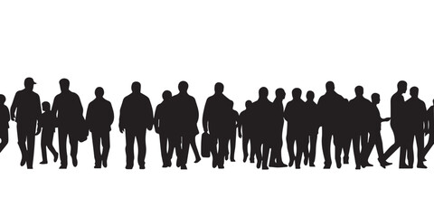 PrintDiverse Crowd Walking Vector &ndash; Inclusive Group of People in Motion Silhouette for Urban Life and Community Concepts

