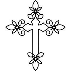 Cross with Flowers Icon Holiday Symbols, Cross, Bunny, Egg, and Church Graphics
 