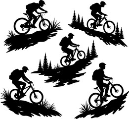 Fototapeta premium Mountain Biker on Cliff Silhouette vector graphics bundle