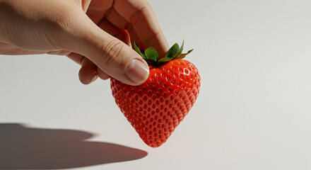 Obraz premium Heart-Shaped Strawberry Held Gently A Symbol of Love and Summer's Sweetness