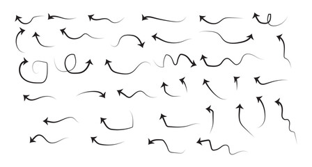 Curved arrows set for business plan, presentation and education. Sign, Symbol, Hand drawn arrow collection