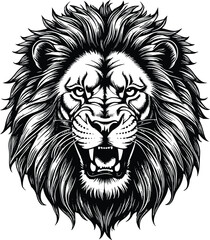 Ornate lion head vector illustration for coloring page, coloring page line art the king lion black vector