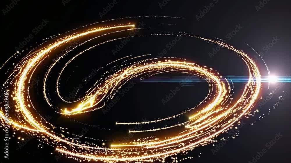 Aufkleber dynamic golden particles spinning and swirling into luminous spiral formation, generating glowing en