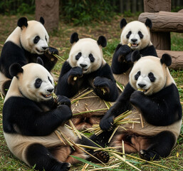 Naklejka premium giant panda and bamboo