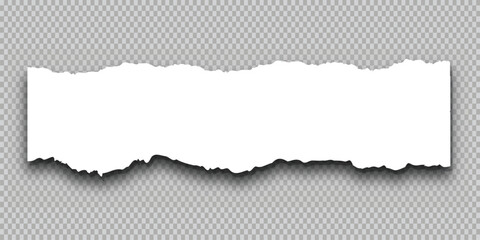 Realistic torn paper edge with rough texture, blank ripped sheet isolated on transparent background for scrapbooking, design overlays, or photo collages