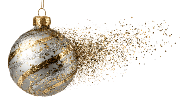 A gold and silver ornament with a string hanging from