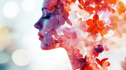 Woman's profile, floral overlay