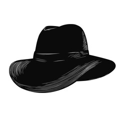 Black silhouette of a wide-brimmed hat on a white background for fashion design and summer accessories