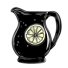 Black silhouette of a pitcher with a lemon slice on a white background for beverage branding and summer events