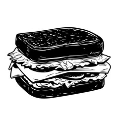 Black and white illustration of a sandwich on a white background for food branding and restaurant menus