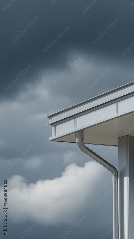 Poster modern building gutter against dramatic gray clouds displaying depth and contrast in architectural d