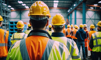 Security and safety concept, Engineers and supervisor reading instructions in a large factory.