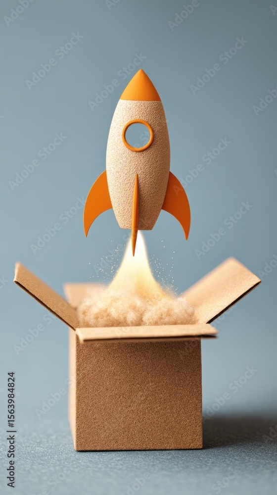 Aufkleber creative concept of a rocket launching from an open cardboard box symbolizing innovation and new ide