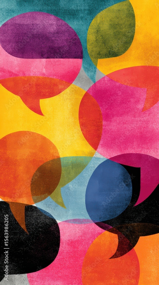 Poster colorful abstract speech bubbles on a vibrant background showcasing communication and dialogue conce