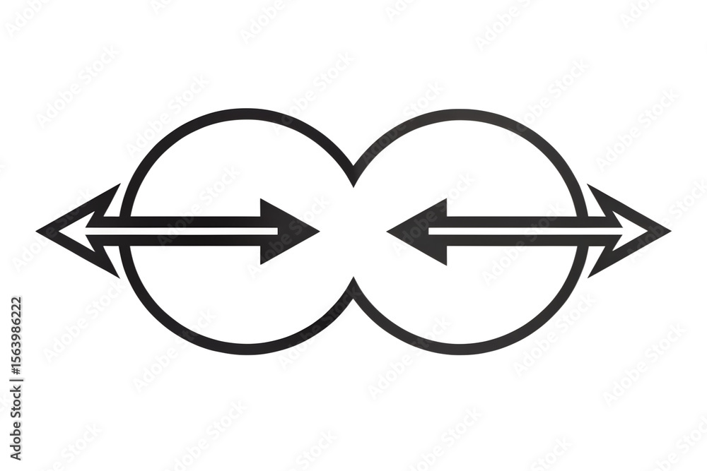 Poster a simple graphic of two black circles with arrows pointing in opposite directions isolated on transp