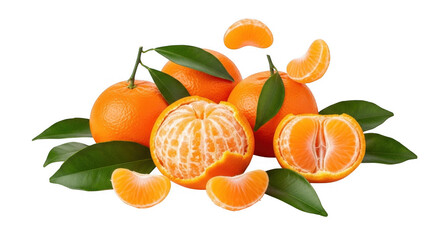Fresh and Juicy Oranges with Green Leaves, Perfect for Healthy Snacking and Cooking, isolated on a transparent background