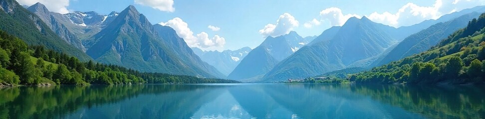 Obraz premium Majestic Mountain Vista with Tranquil Lake Reflection A Serene Landscape Perfect for Travel and Nature Photography