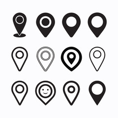 Location pin icons in various styles, map markers collection, navigation symbols, GPS pins, travel and destination vectors